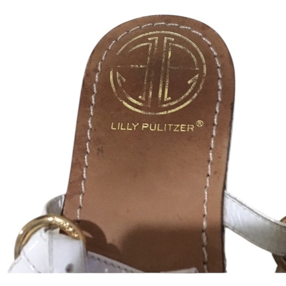Lilly Pulitzer Sandal Leather Via Palm Beach Leather Flat Strap White Size 10 - Picture 8 of 8